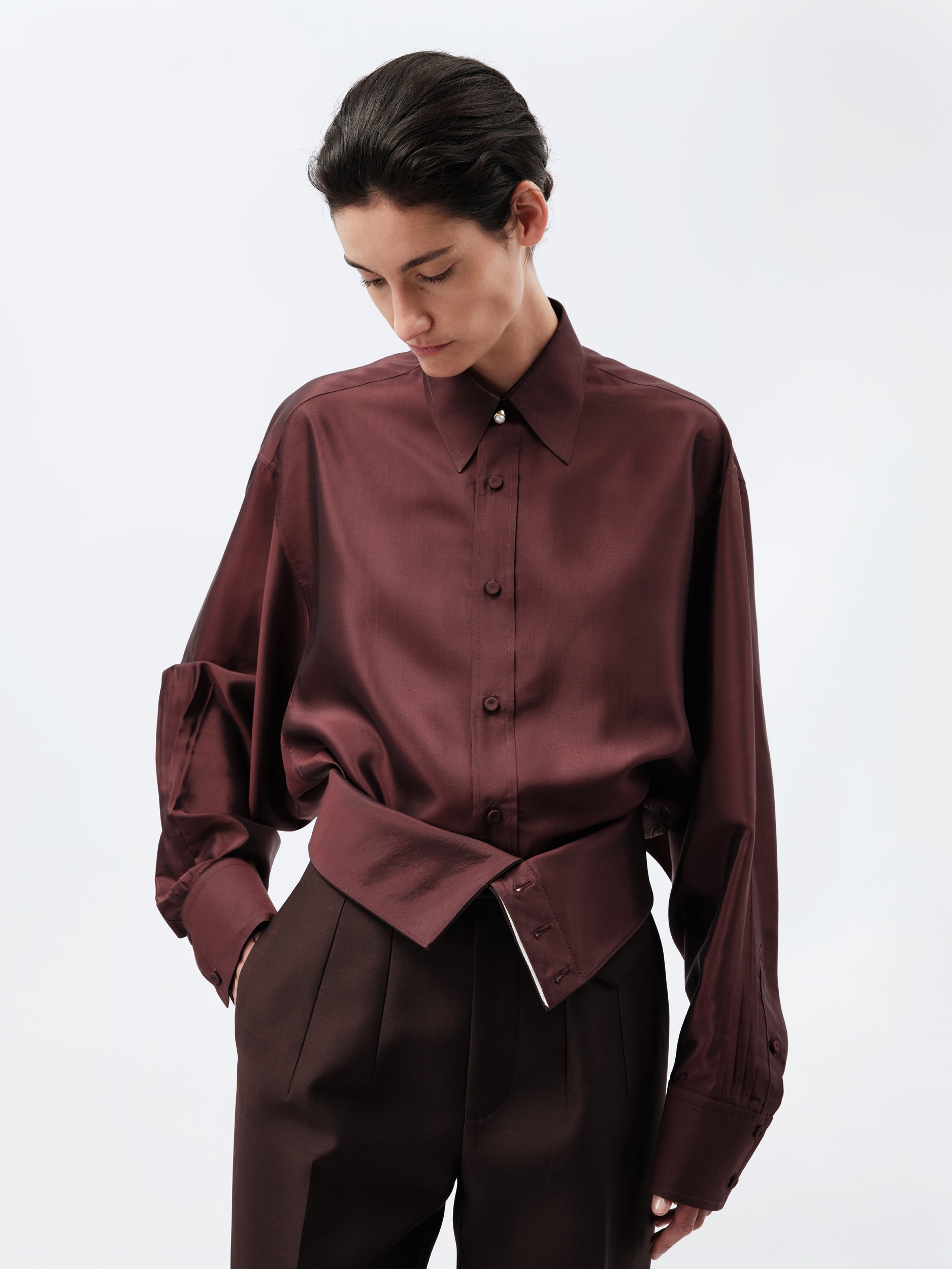 Orchid trousers in silk wool toile