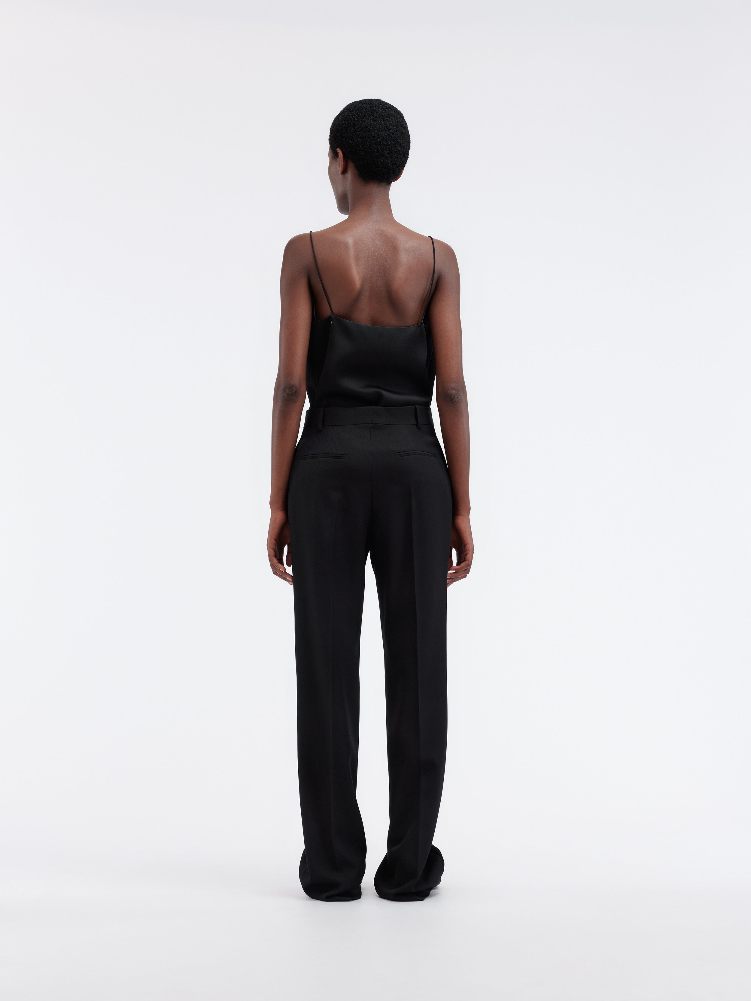 Satin front trousers in grain de poudre