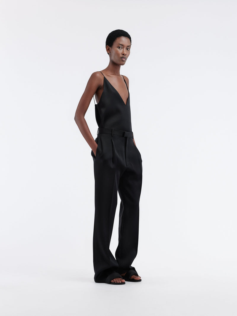Satin front trousers in grain de poudre