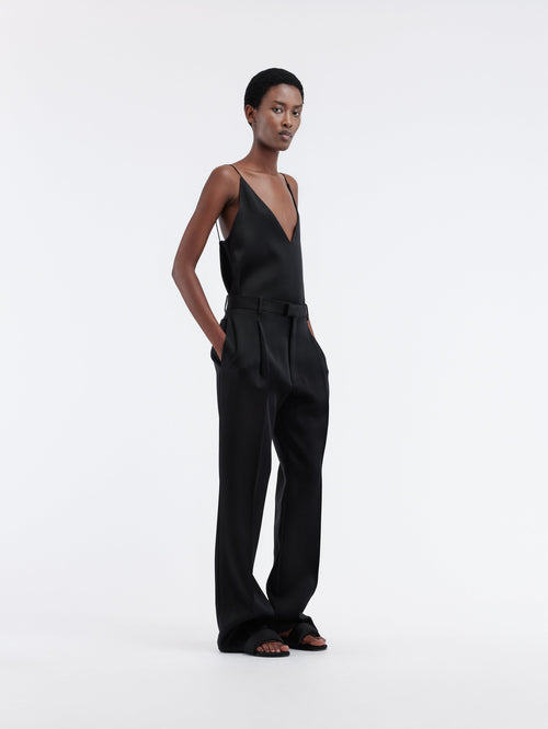 Satin front trousers in grain de poudre