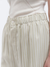 Pantalon taille élastiquée en soie lingerie rayée