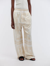 Pantalon taille élastiquée en soie imprimée foulards