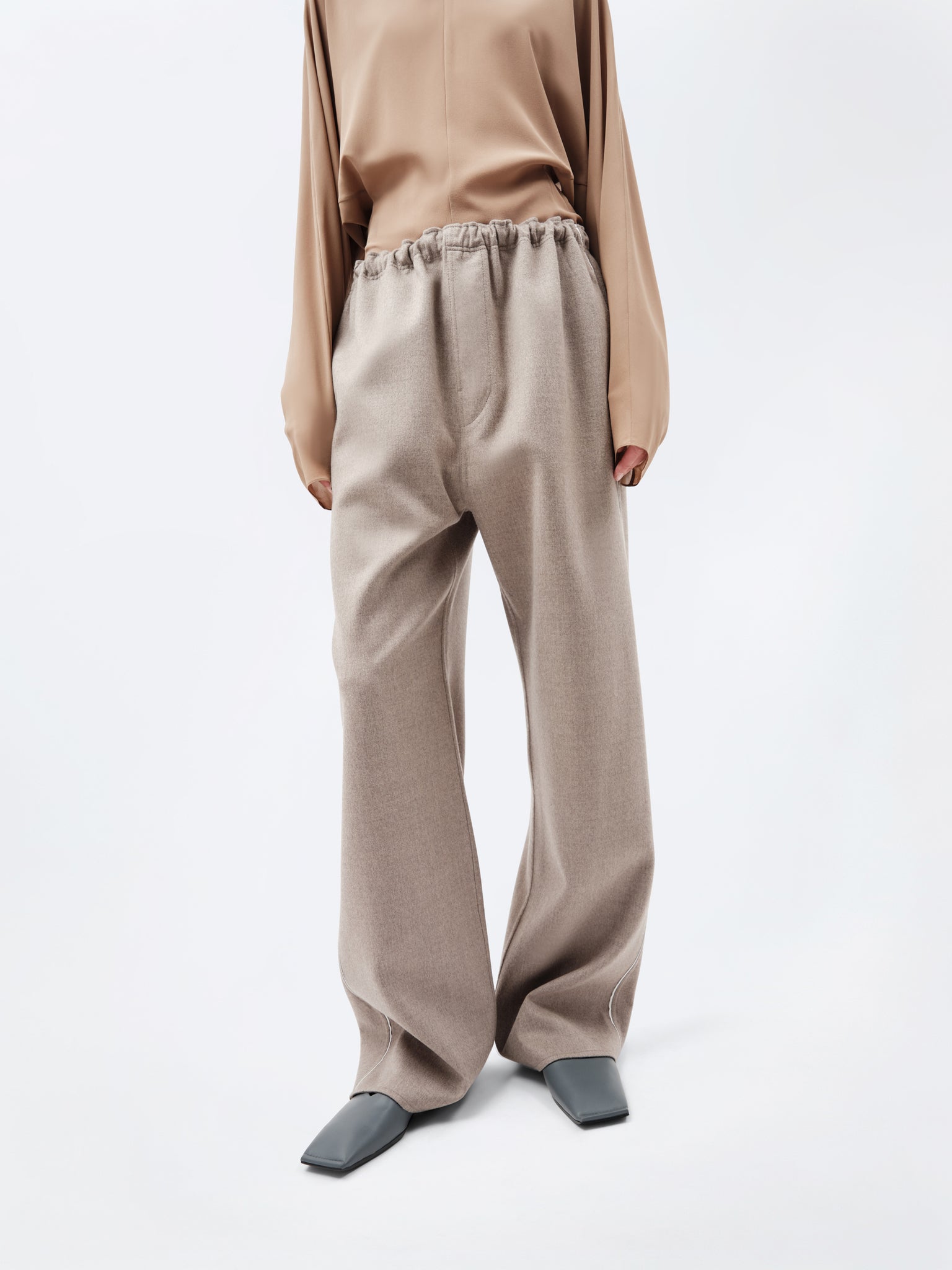 Pantalon à enfiler en laine double face légère
