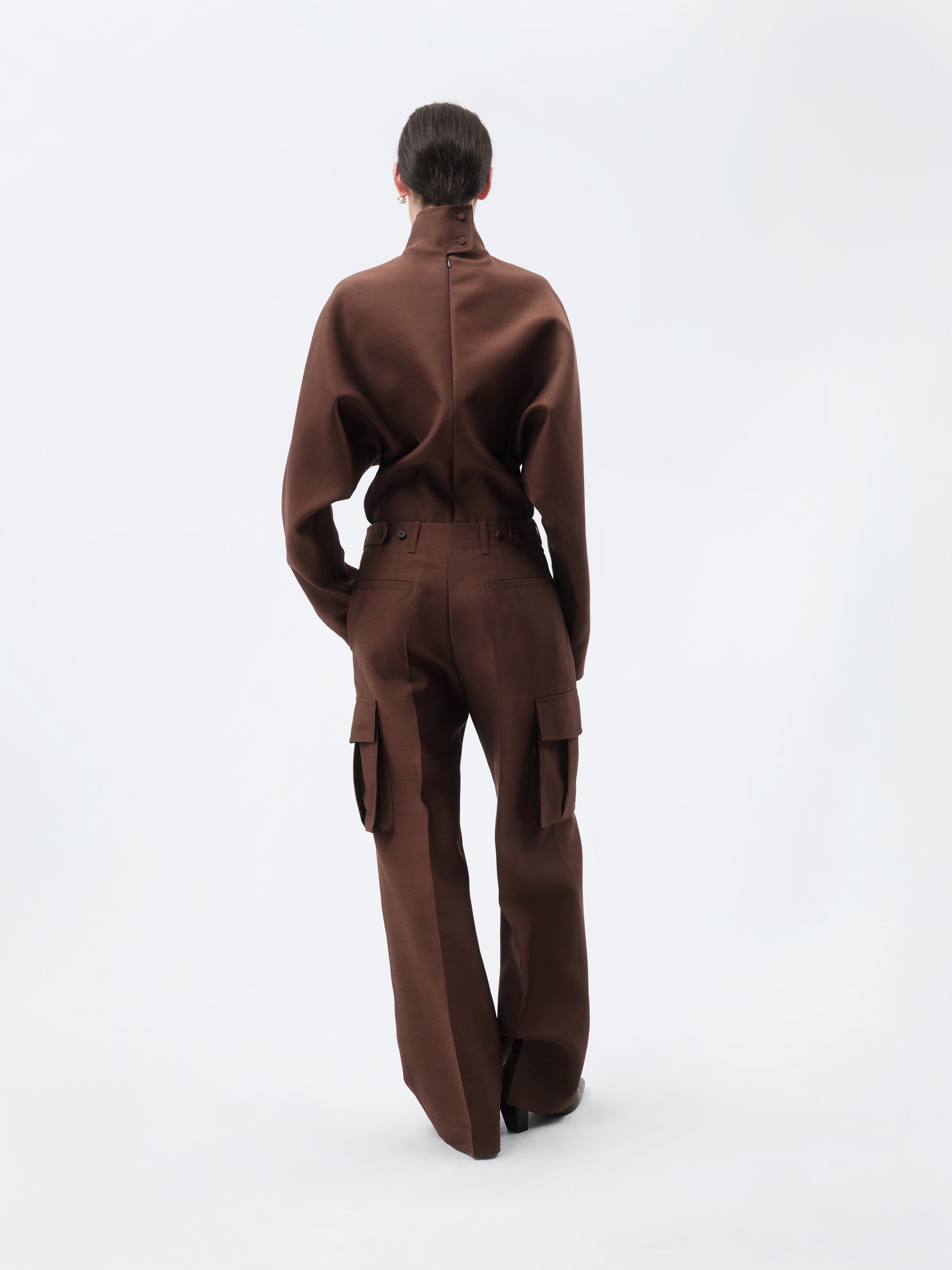 Pantalon cargo en toile de soie et laine