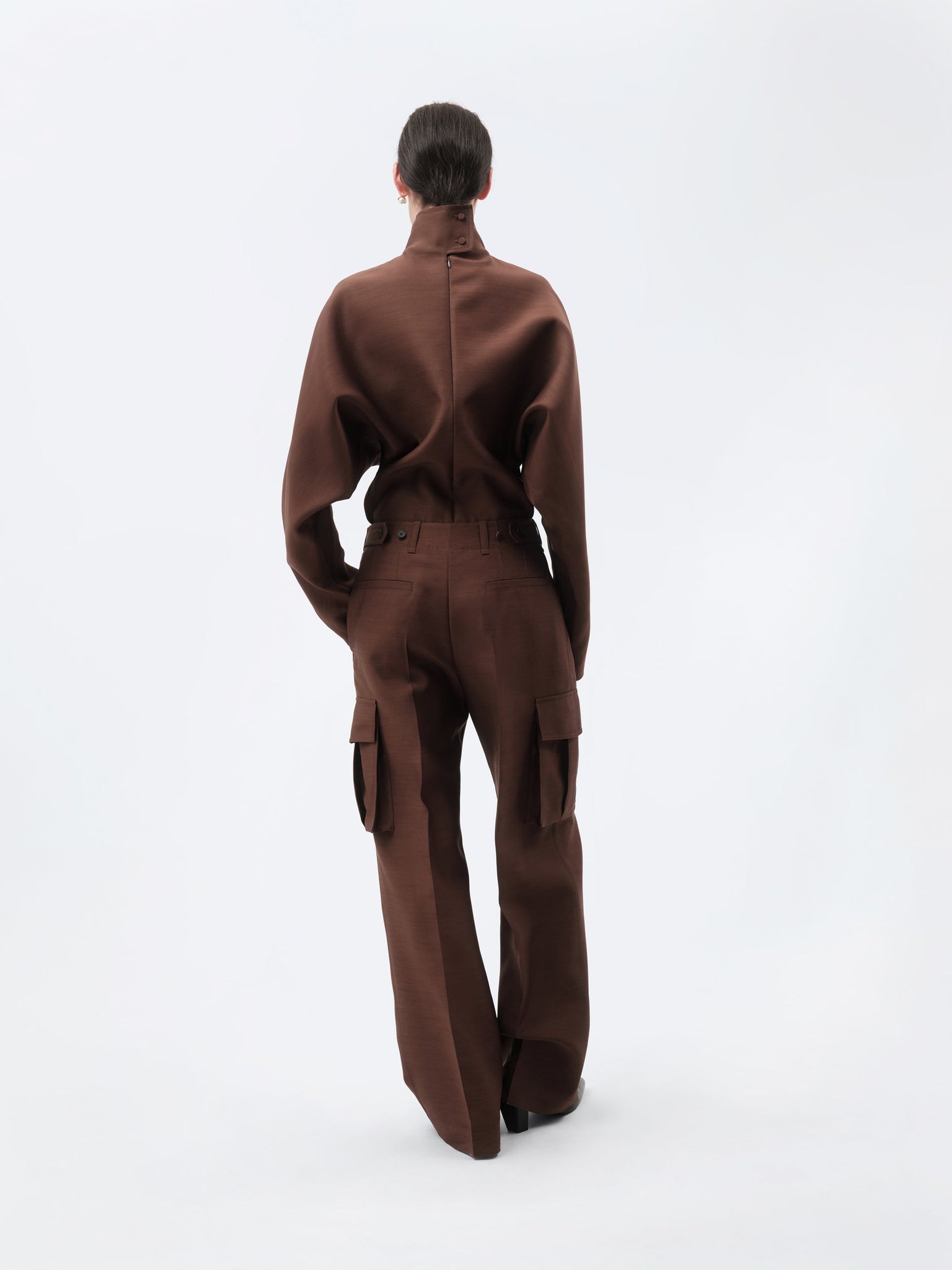 Pantalon cargo en toile de soie et laine