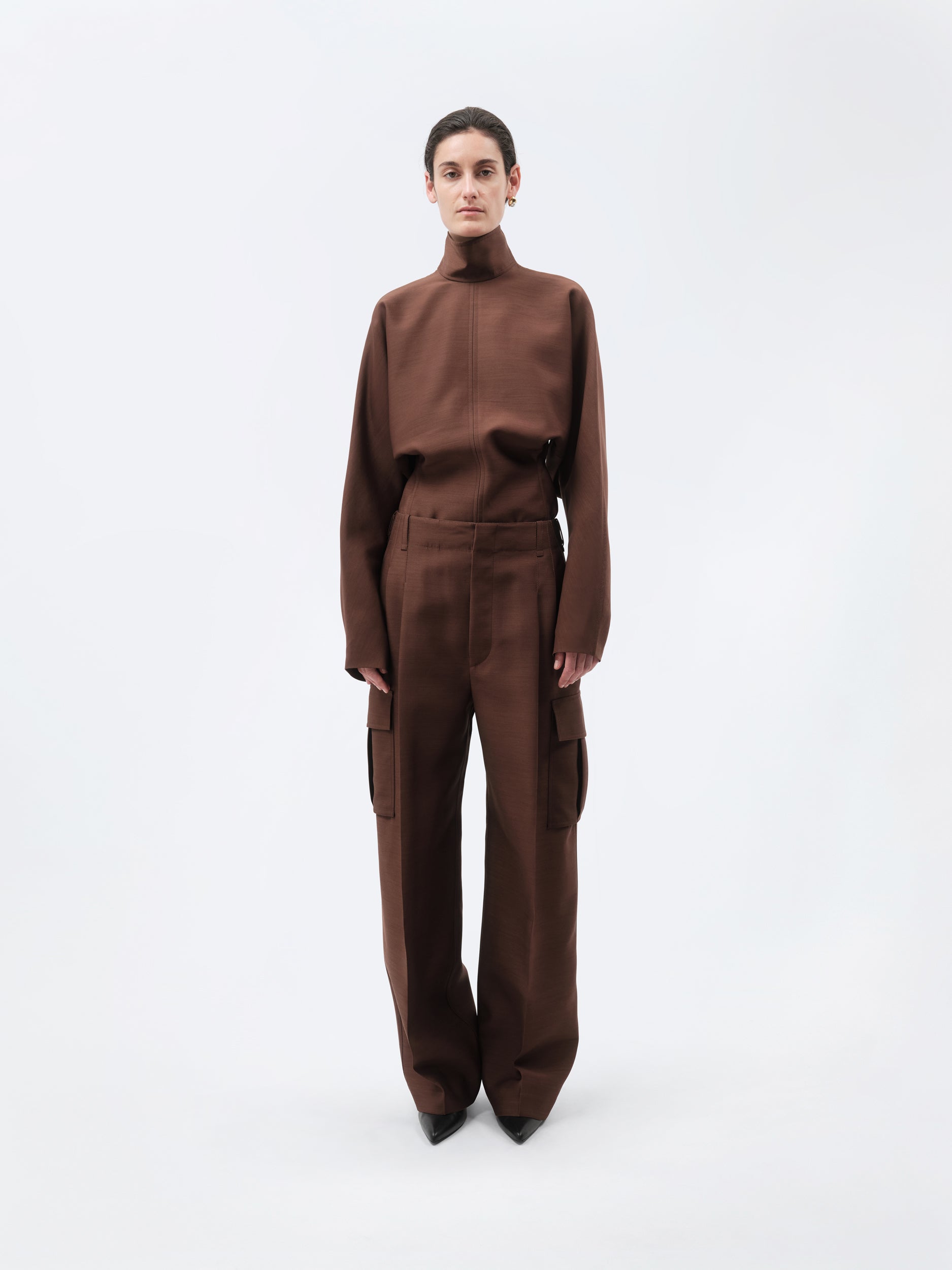 Pantalon cargo en toile de soie et laine