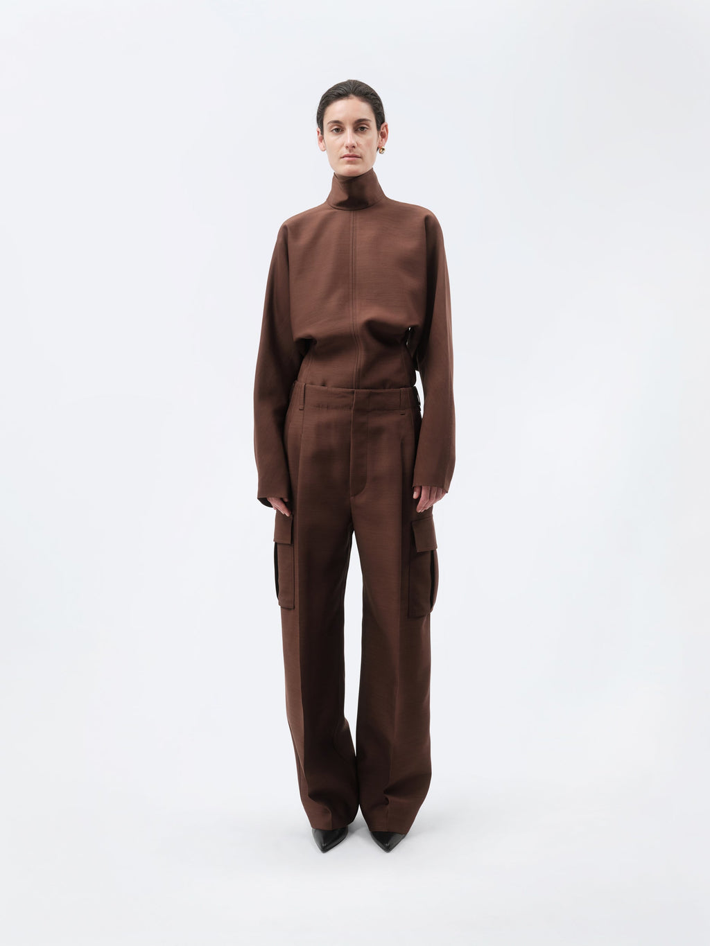 Pantalon cargo en toile de soie et laine