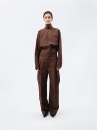 Pantalon cargo en toile de soie et laine