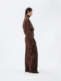 Pantalon cargo en toile de soie et laine