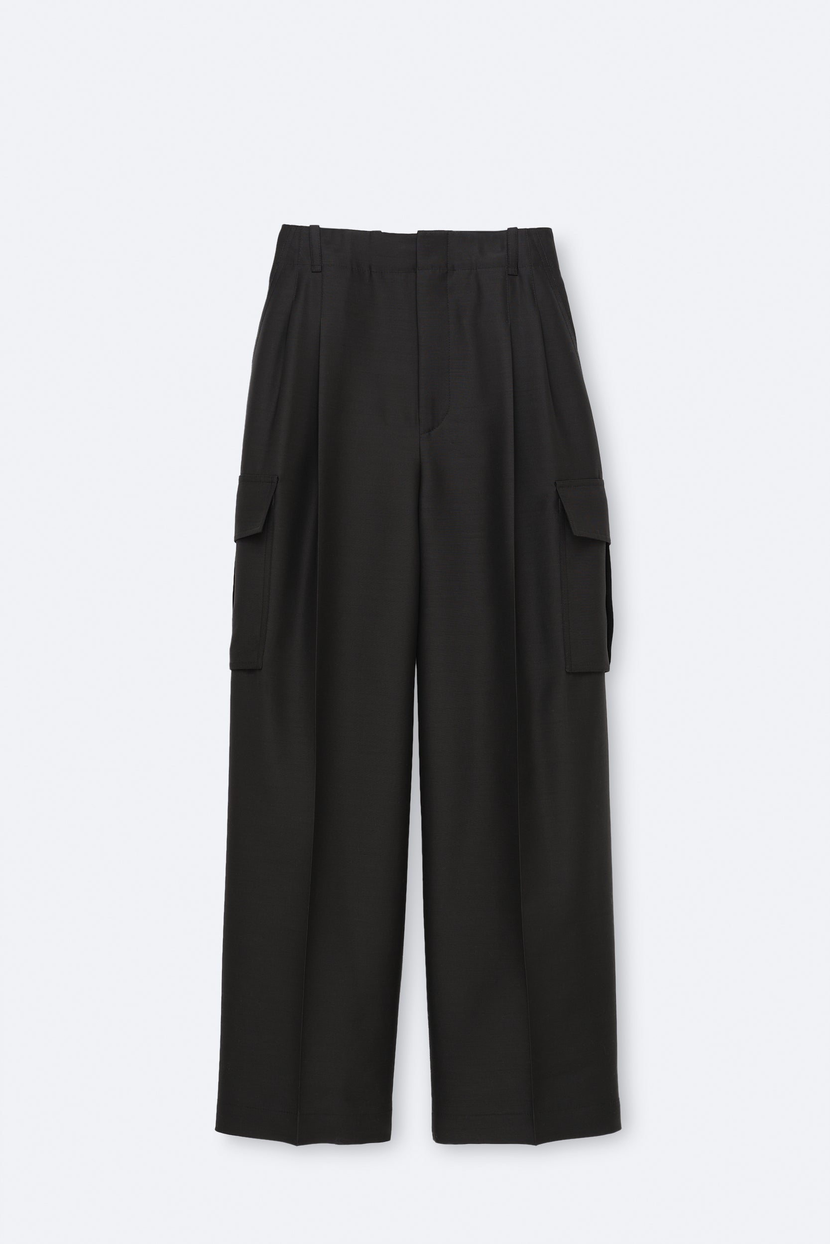 Pantalon cargo en toile de soie et laine