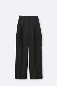 Pantalon cargo en toile de soie et laine