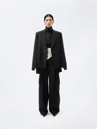 Pantalon cargo en toile de soie et laine