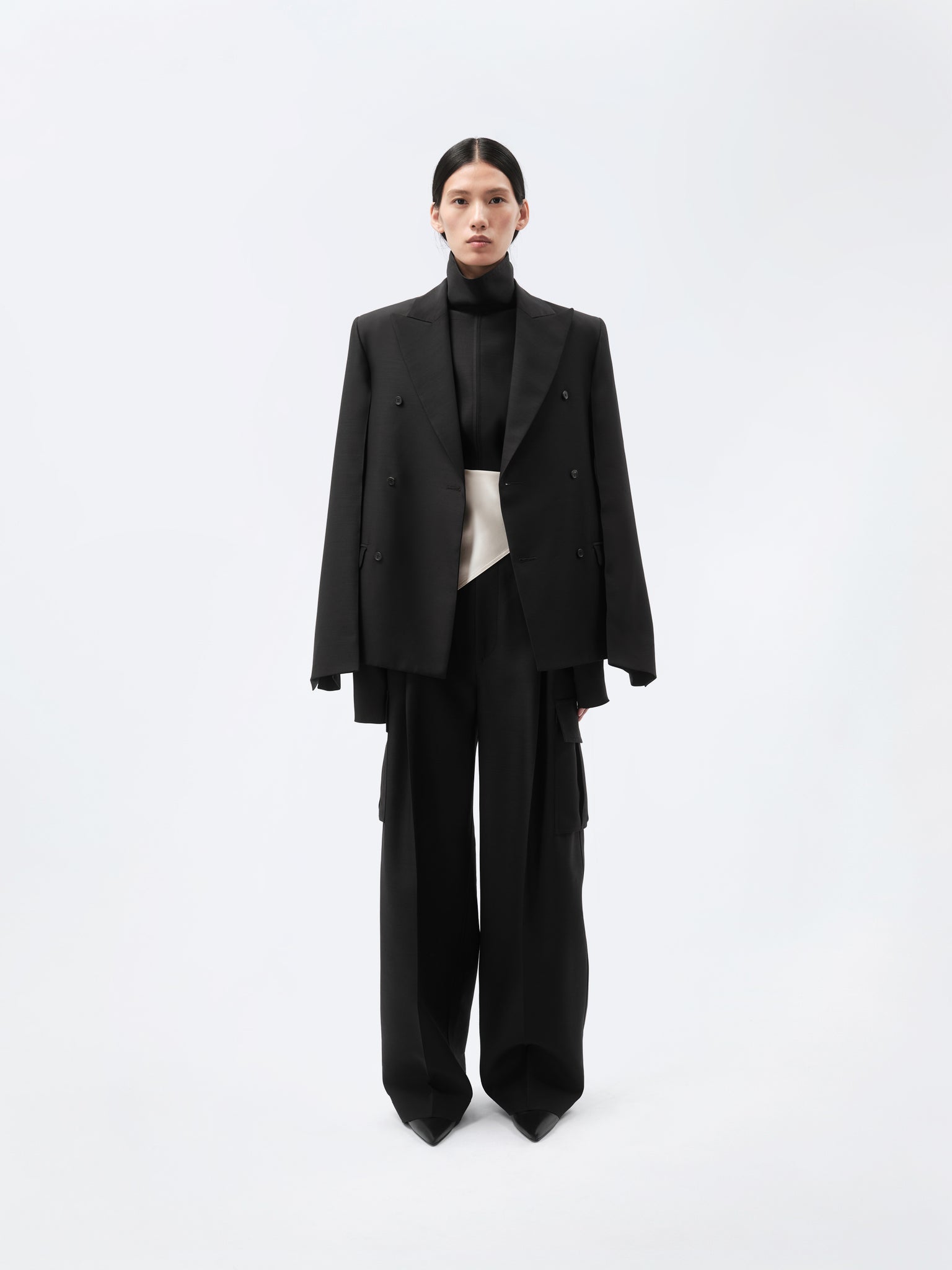 Pantalon cargo en toile de soie et laine